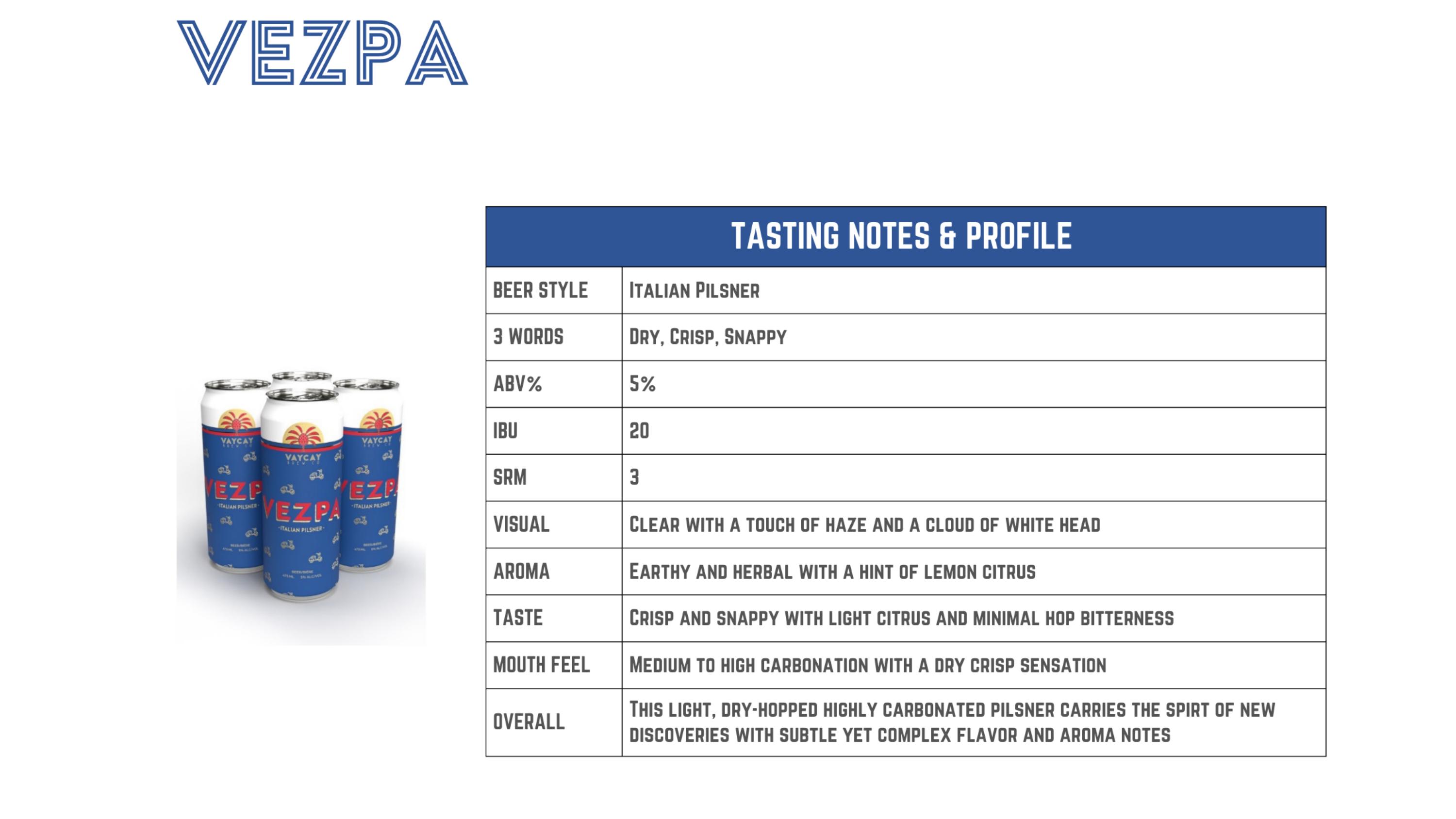 Vezpa sensory & tasting notes